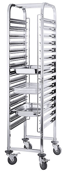 Rollwagen mit Tabletts und Rädern.